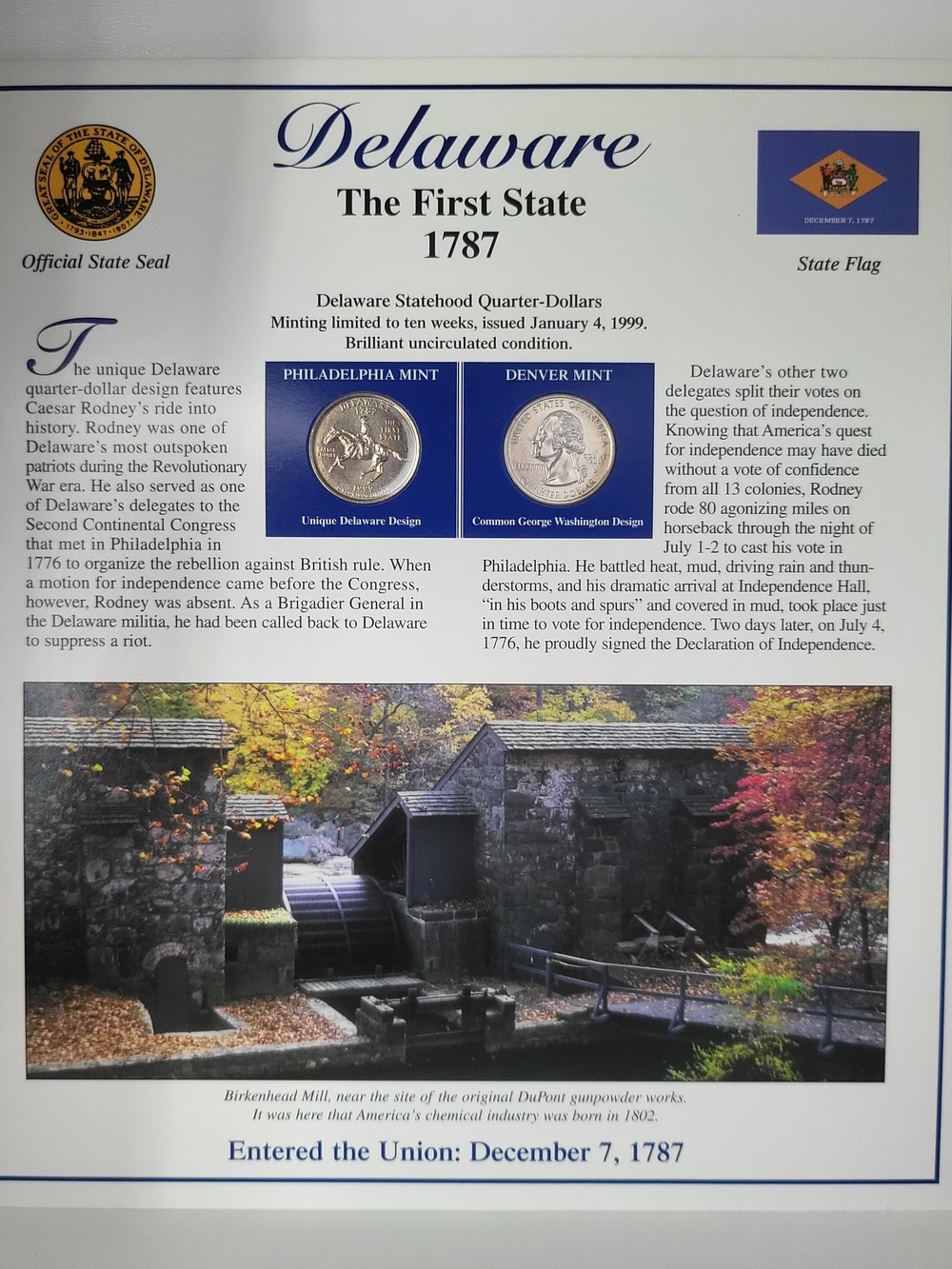 Statehood Quarters - Delaware The First State -
